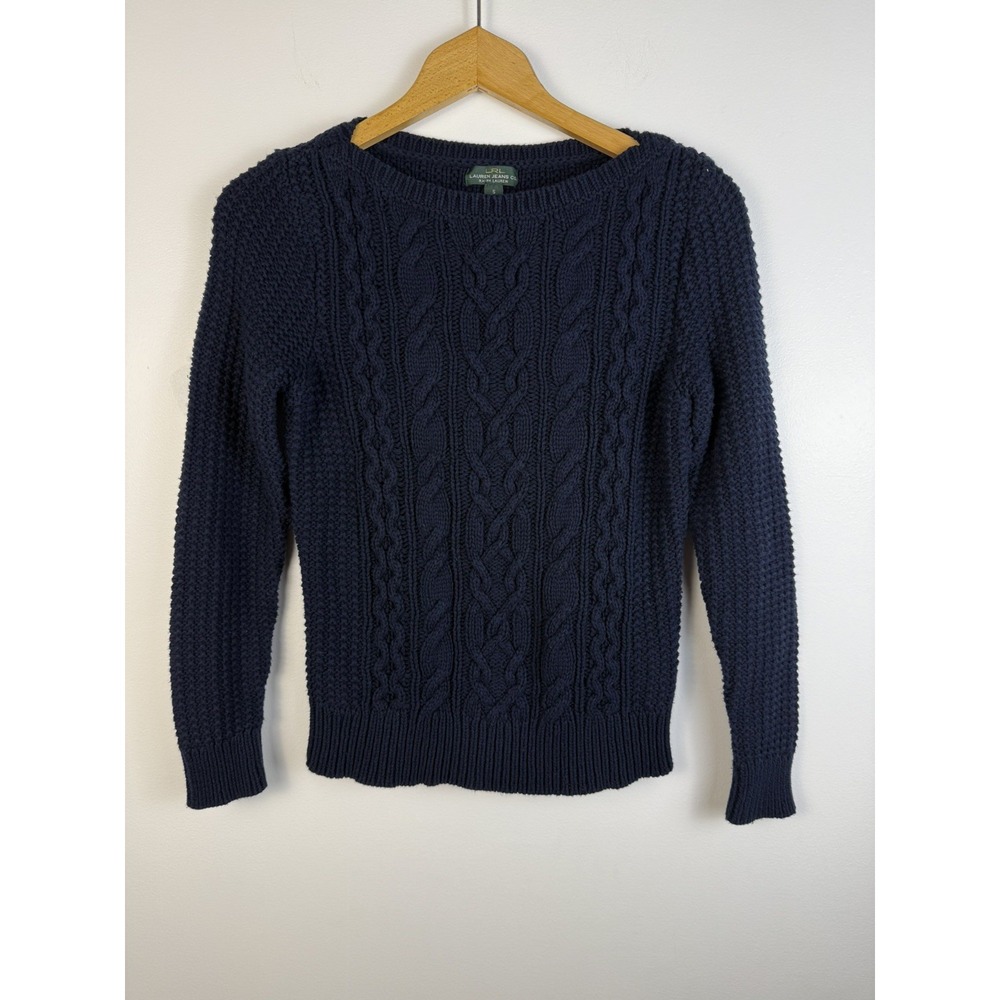 Lauren Ralph Lauren Sweater Navy Blue Cable Knit Crewneck Size Small Preppy